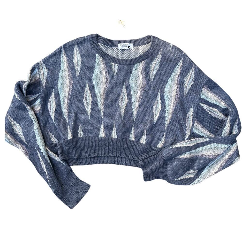 Beer Germany Cropped Sweater Size M Sheer Mesh Chevron Knit Y2K Vintage